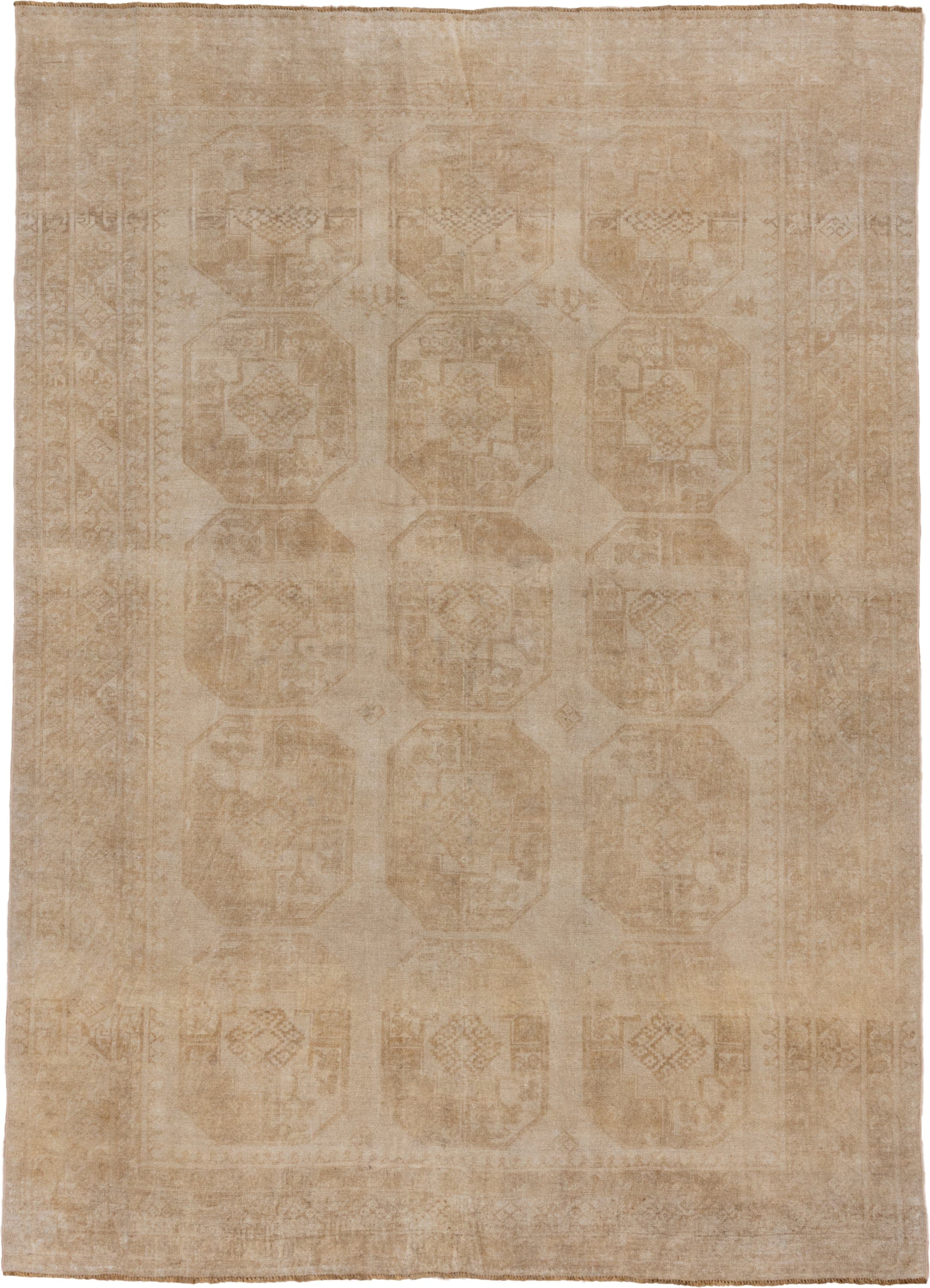 8' x 11' one-of-a-kind handmade vintage Afghan large size rug. Color palette: camel, beige, taupe, sand, ivory, gray