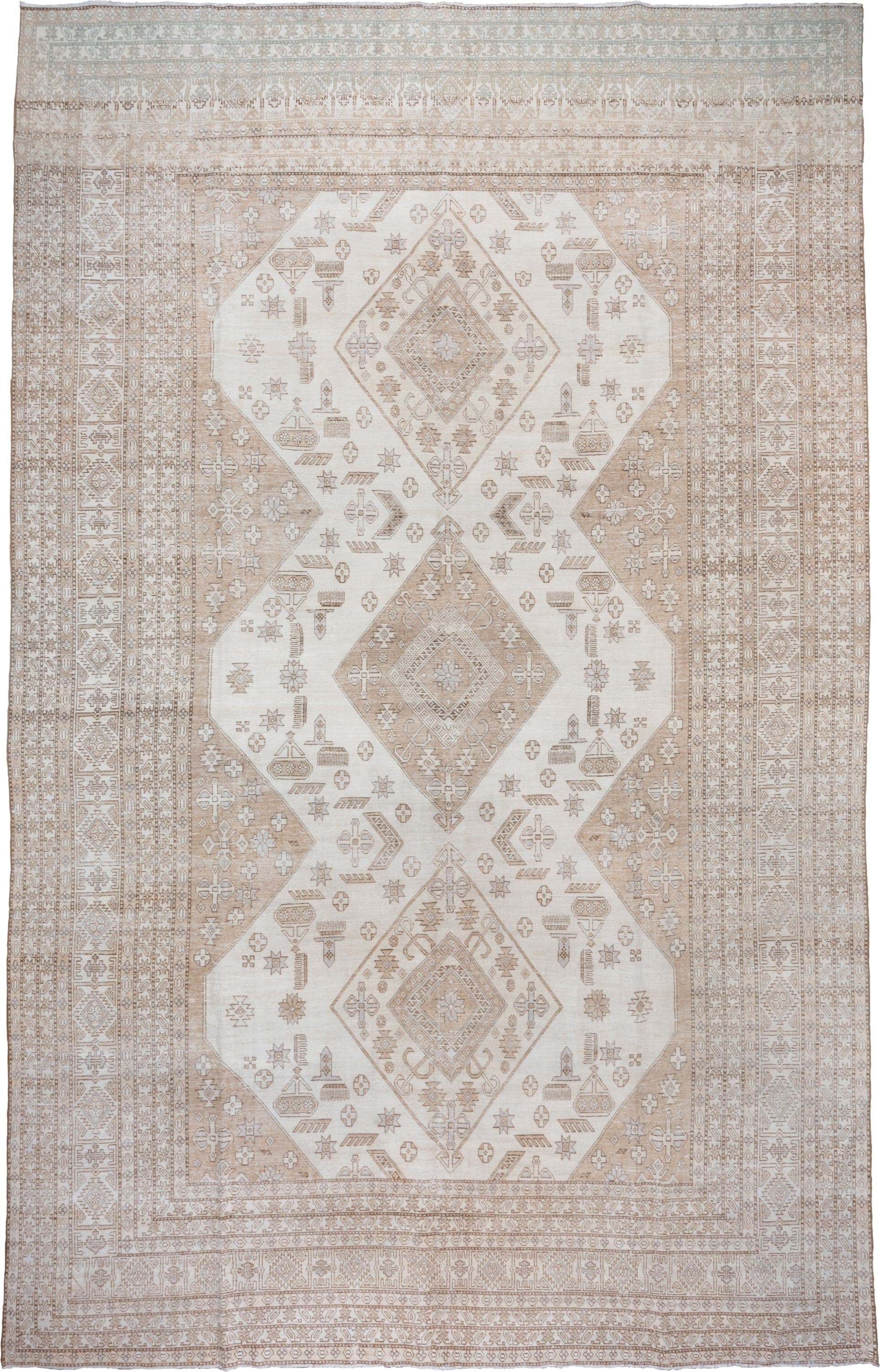 11' x 18' one-of-a-kind handmade vintage Tabriz oversize rug. Color palette: ivory, beige, taupe, sand, camel, gray