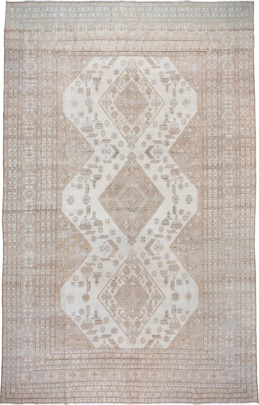 11' x 18' one-of-a-kind handmade vintage Tabriz oversize rug. Color palette: ivory, beige, taupe, sand, camel, gray