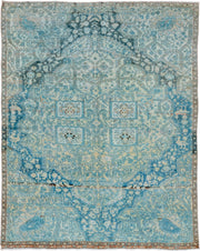 4' x 6' one-of-a-kind handmade vintage Malayer small size rug. Color palette: ivory, sky blue, aqua, slate, taupe, rust