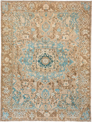 9' x 12' one-of-a-kind handmade vintage Baktiary large size rug. Color palette: sky blue, taupe, ivory, brown, camel, teal