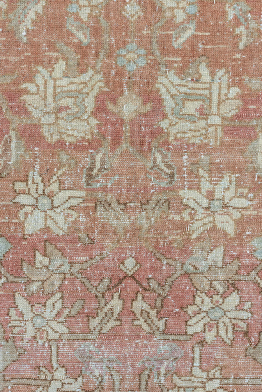 7' x 9' one-of-a-kind handmade vintage Malayer rug. Color palette: rose, pale blue, ivory, terra cotta, taupe, camel, brown