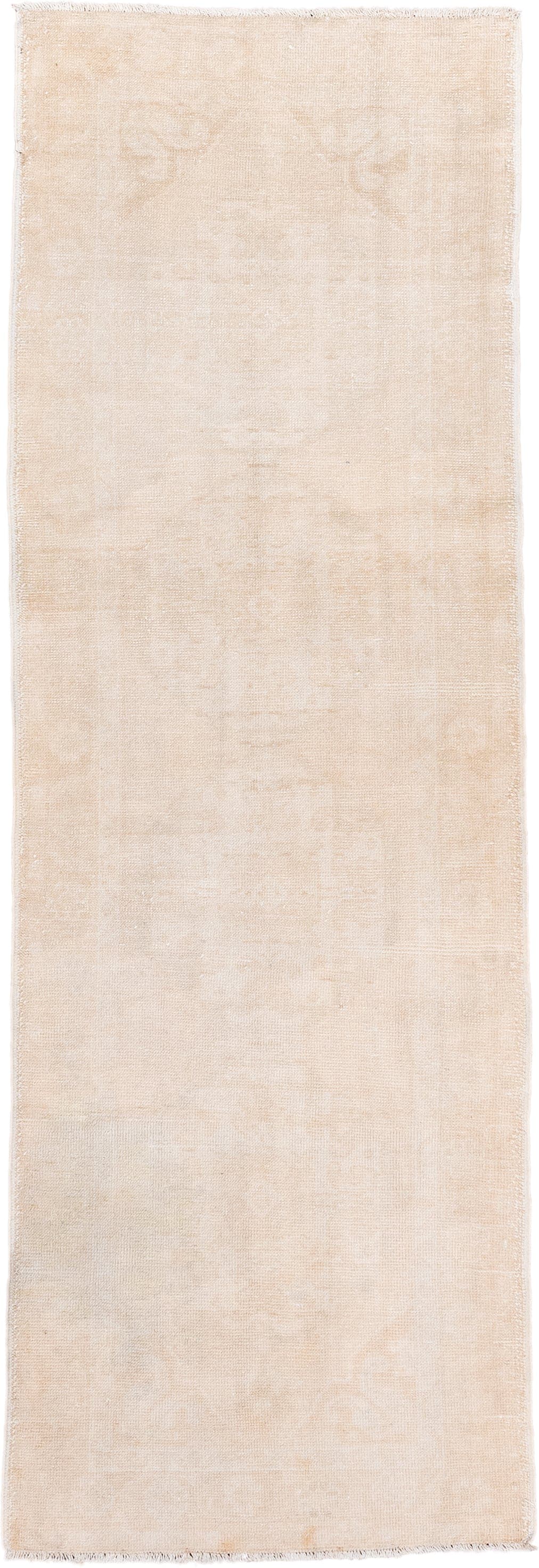 3' x 9' one-of-a-kind handmade vintage Oushak runner rug. Color palette: ivory, cream, beige, taupe, gray