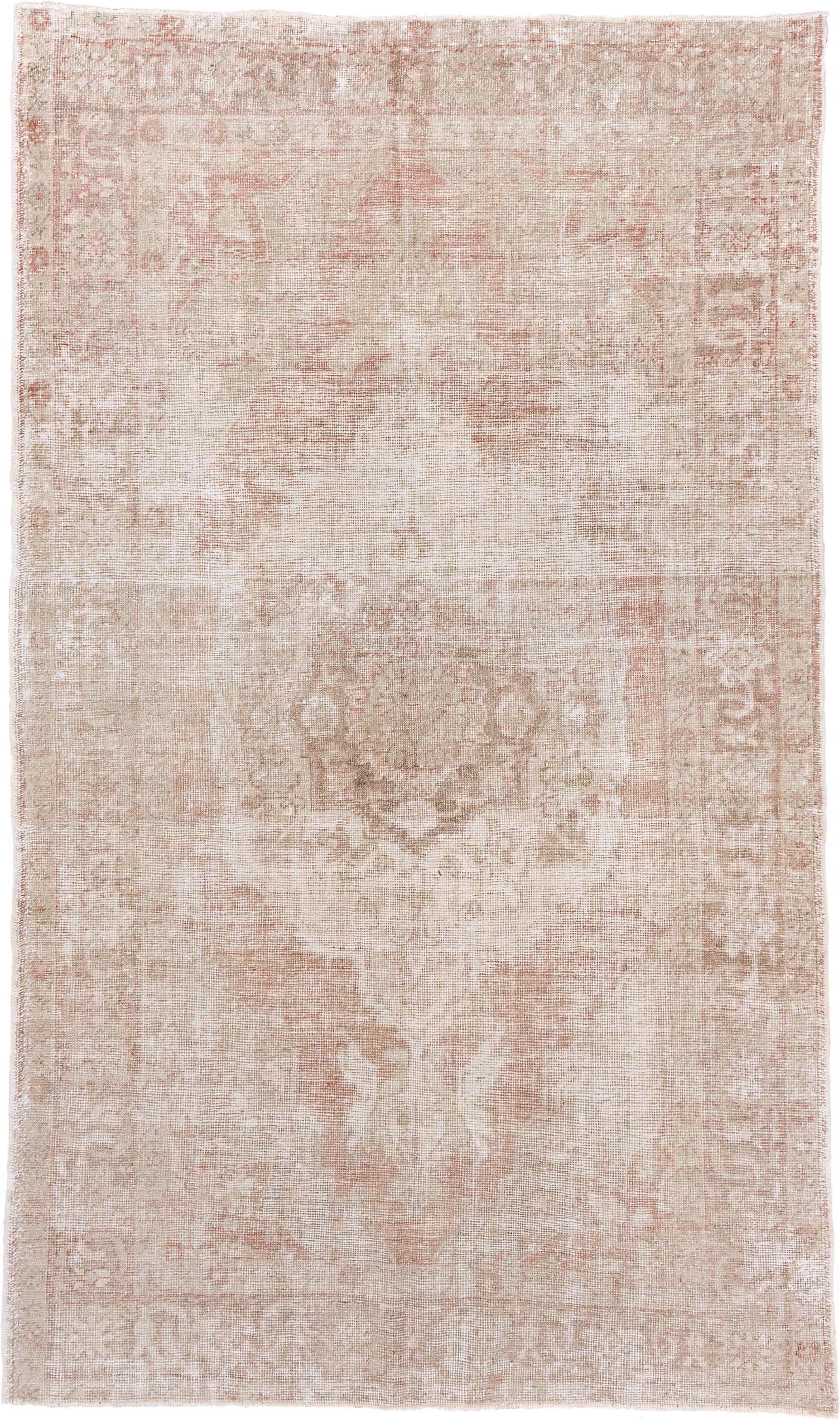 6' x 10' one-of-a-kind handmade vintage Oushak large size rug. Color palette: ivory, blush, taupe, beige, sand, pale rose