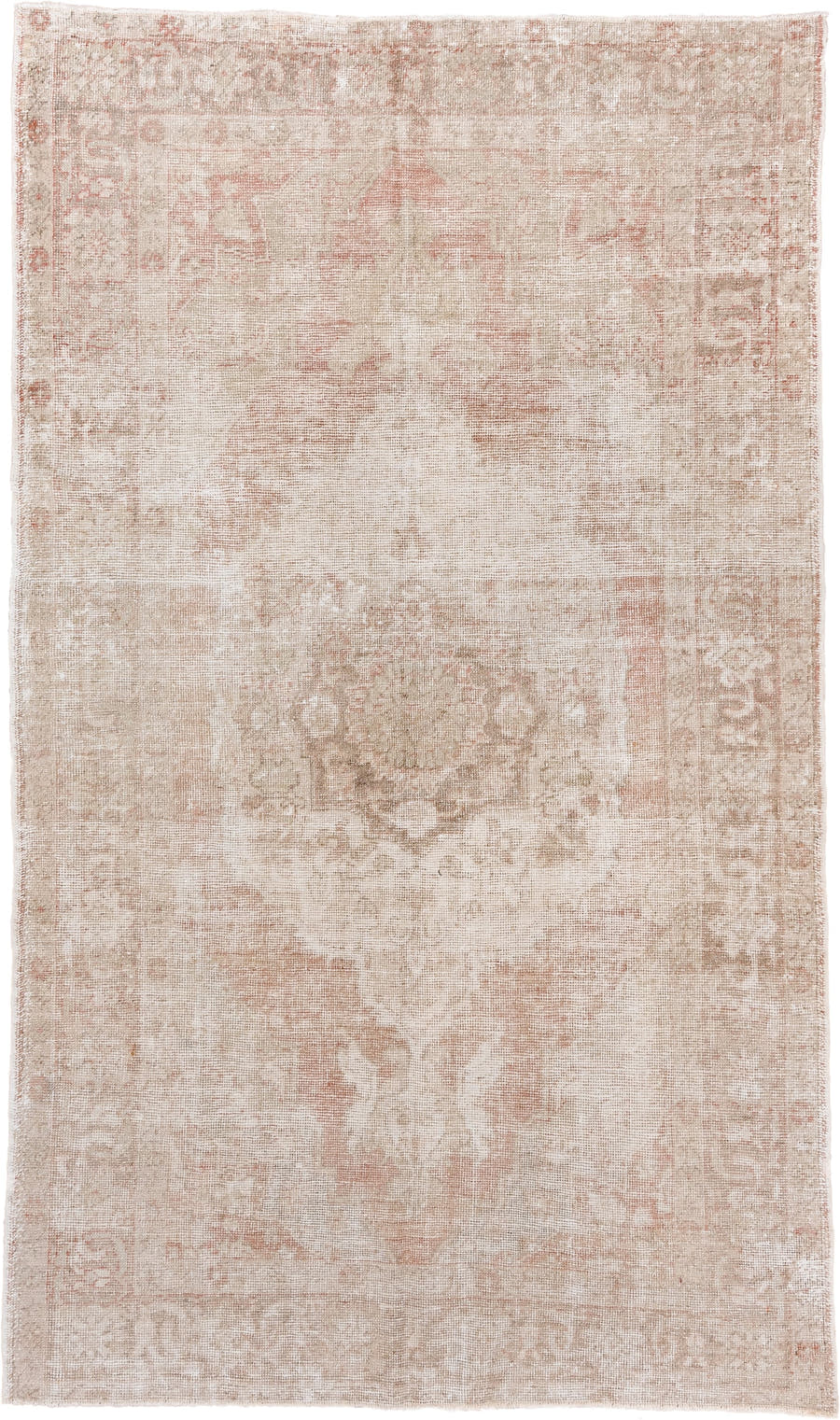 6' x 10' one-of-a-kind handmade vintage Oushak large size rug. Color palette: ivory, blush, taupe, beige, sand, pale rose