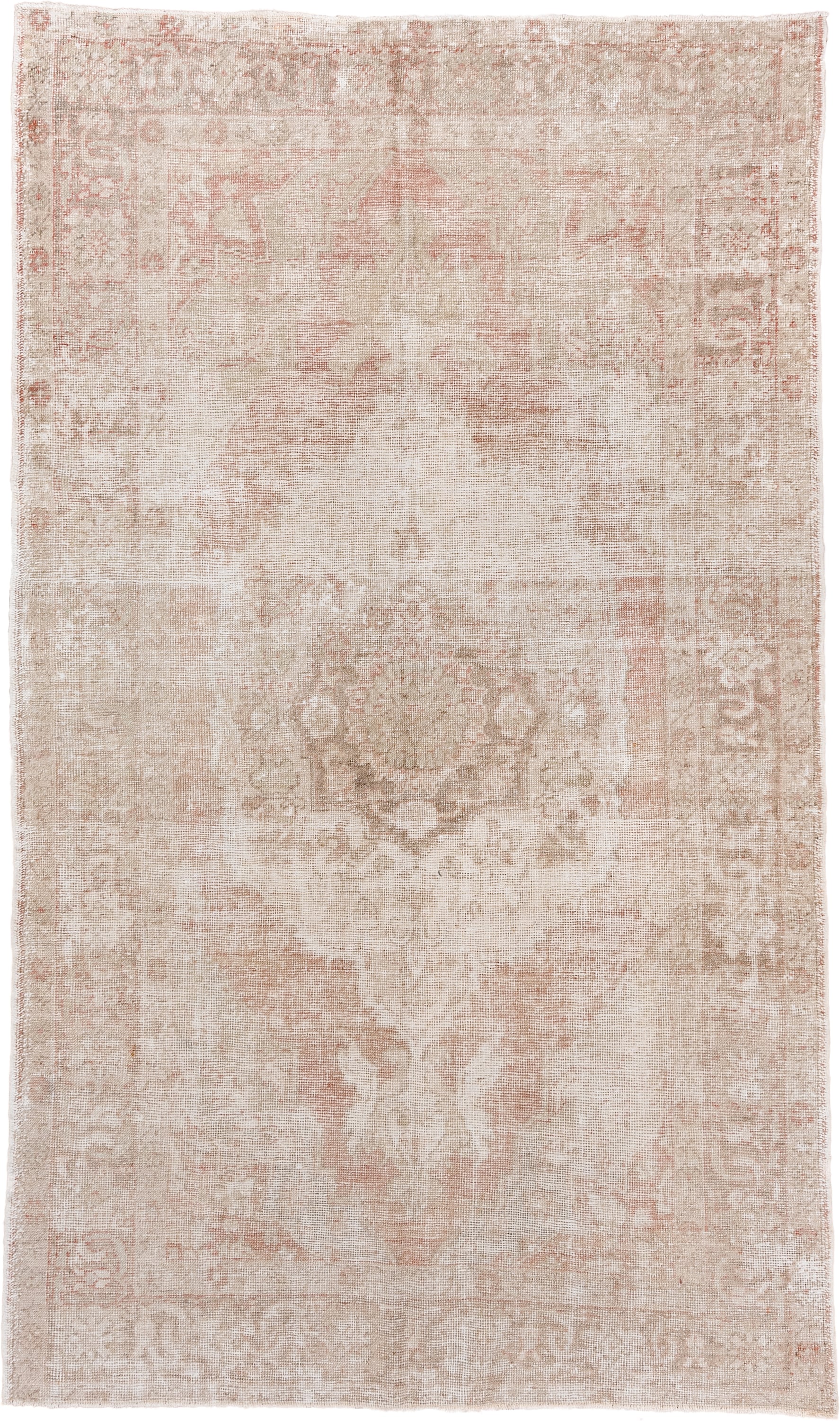 6' x 10' one-of-a-kind handmade vintage Oushak large size rug. Color palette: ivory, blush, taupe, beige, sand, pale rose