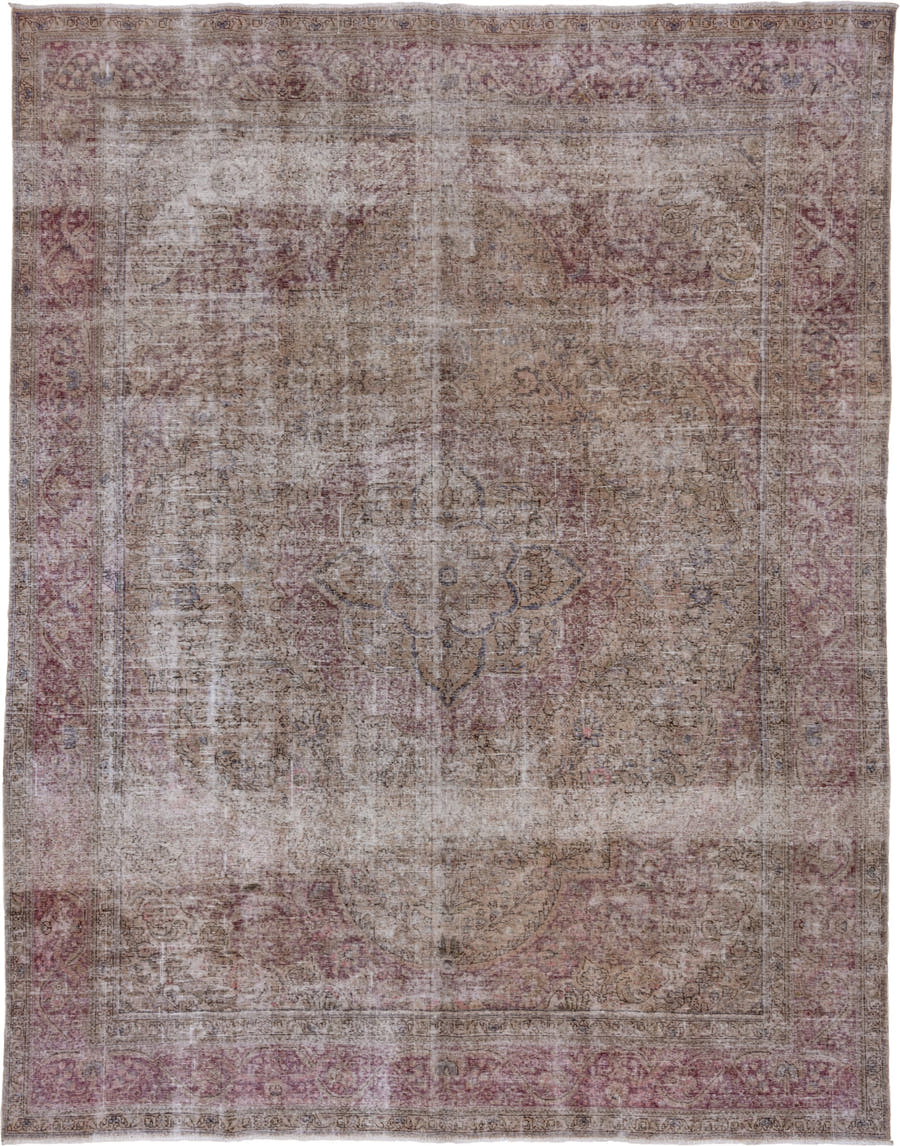 9' x 12' one-of-a-kind handmade vintage Tabriz large size rug. Color palette: taupe, rose, ivory, dusty mauve, beige, brown