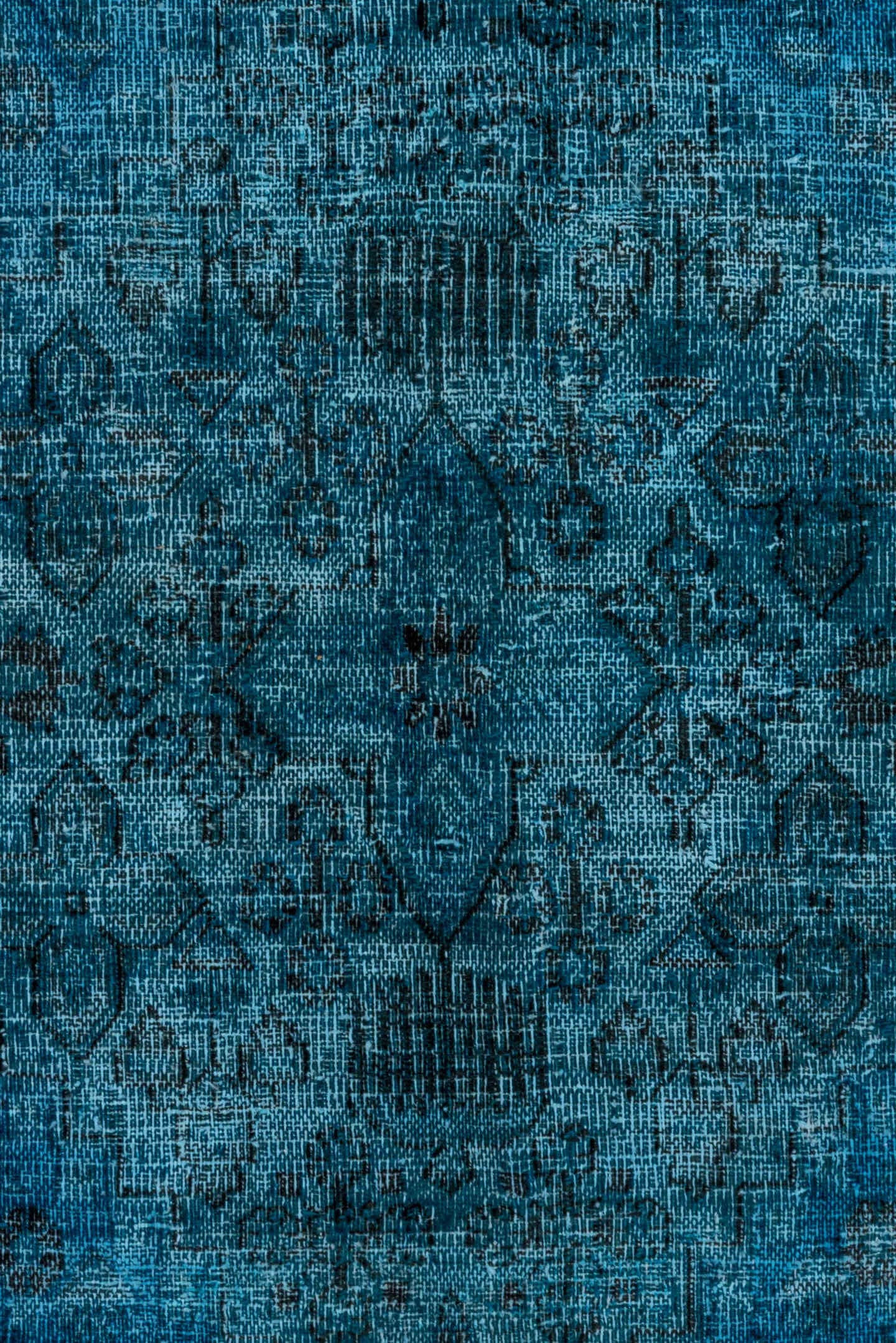7' x 10' one-of-a-kind handmade vintage Overdyed large size rug. Color palette: teal, turquoise, aqua, charcoal, slate, gray