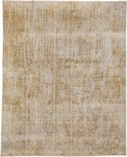 9' x 11' one-of-a-kind handmade vintage Overdyed large size rug. Color palette: ivory, beige, gold, taupe, sage, gray, green