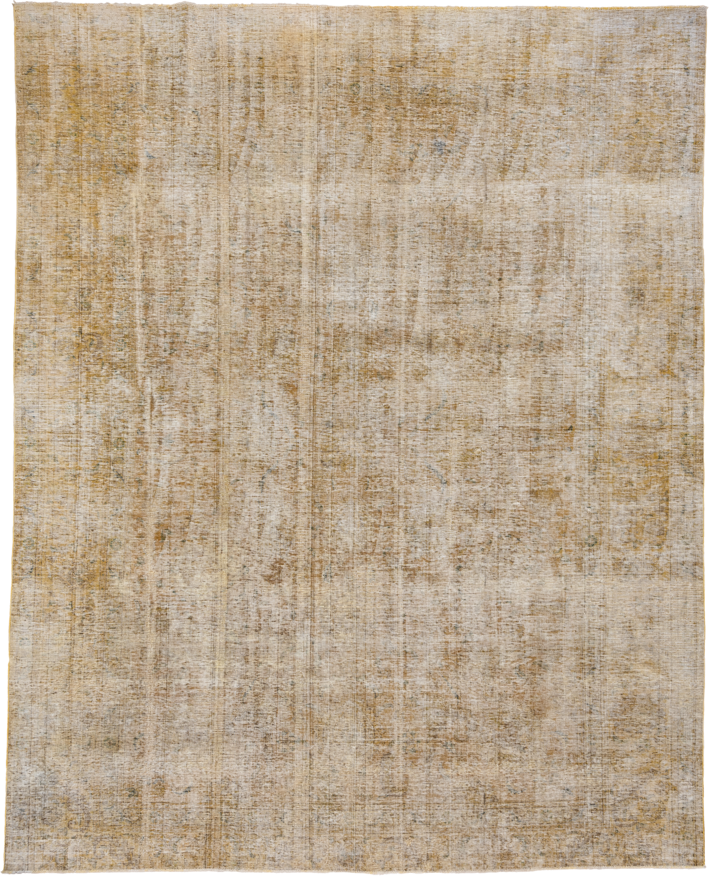 9' x 11' one-of-a-kind handmade vintage Overdyed large size rug. Color palette: ivory, beige, gold, taupe, sage, gray, green