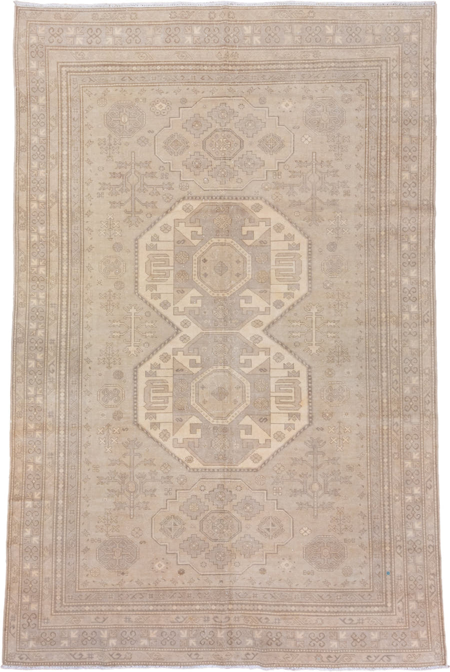 6' x 10' one-of-a-kind handmade vintage Derband large size rug. Color palette: beige, ivory, taupe, camel, sand, light brown