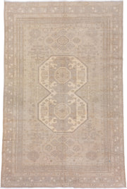6' x 10' one-of-a-kind handmade vintage Derband large size rug. Color palette: beige, ivory, taupe, camel, sand, light brown