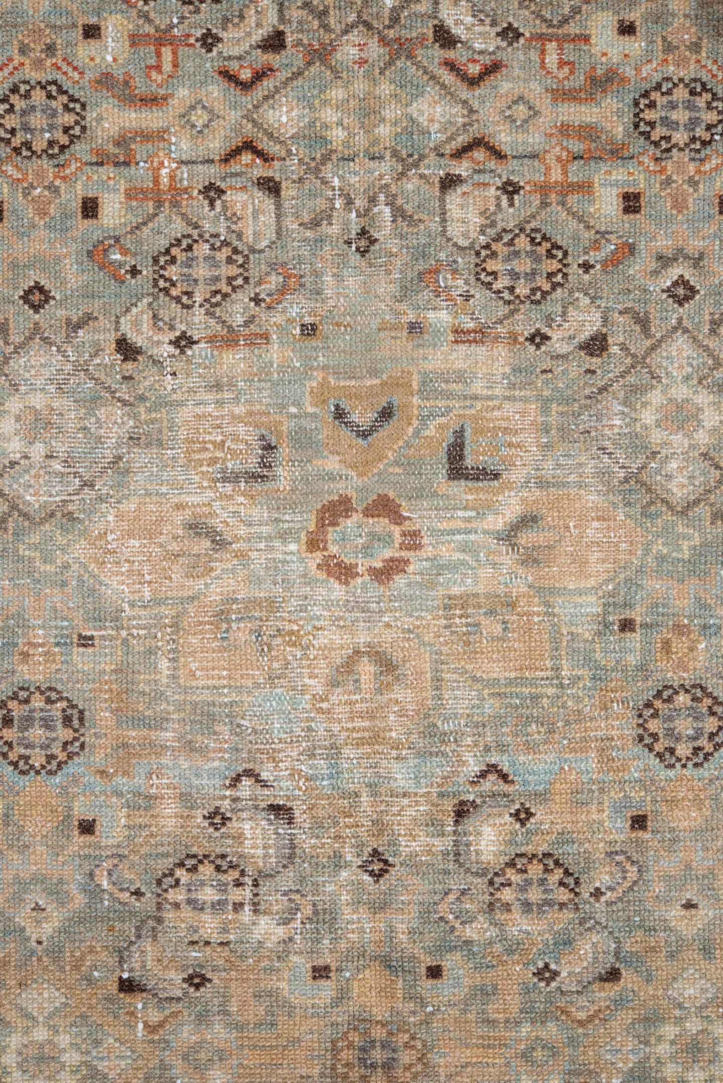4' x 6' one-of-a-kind handmade vintage Malayer small size rug. Color palette: ivory, light blue, taupe, brown, terra cotta