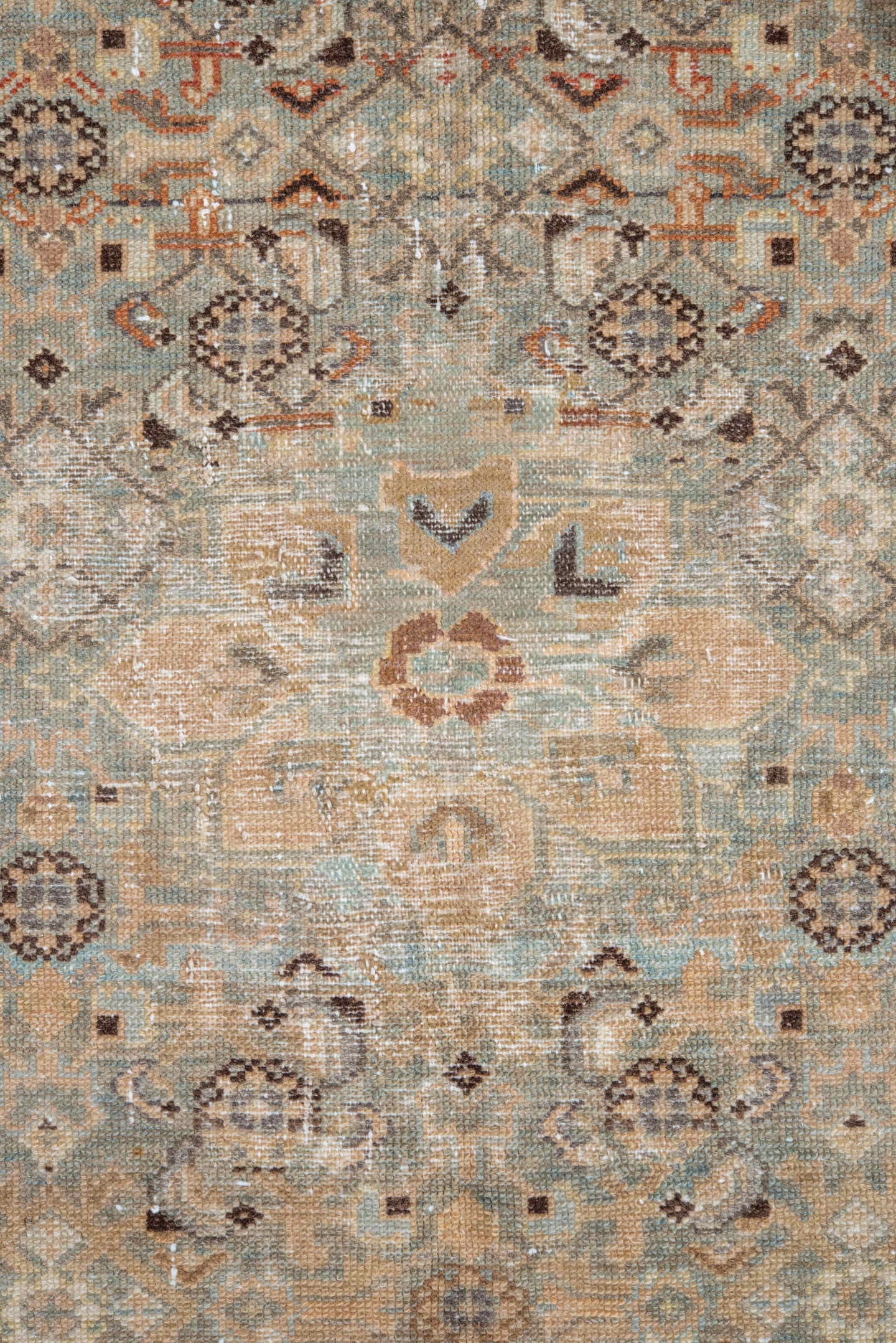 4' x 6' one-of-a-kind handmade vintage Malayer small size rug. Color palette: ivory, light blue, taupe, brown, terra cotta