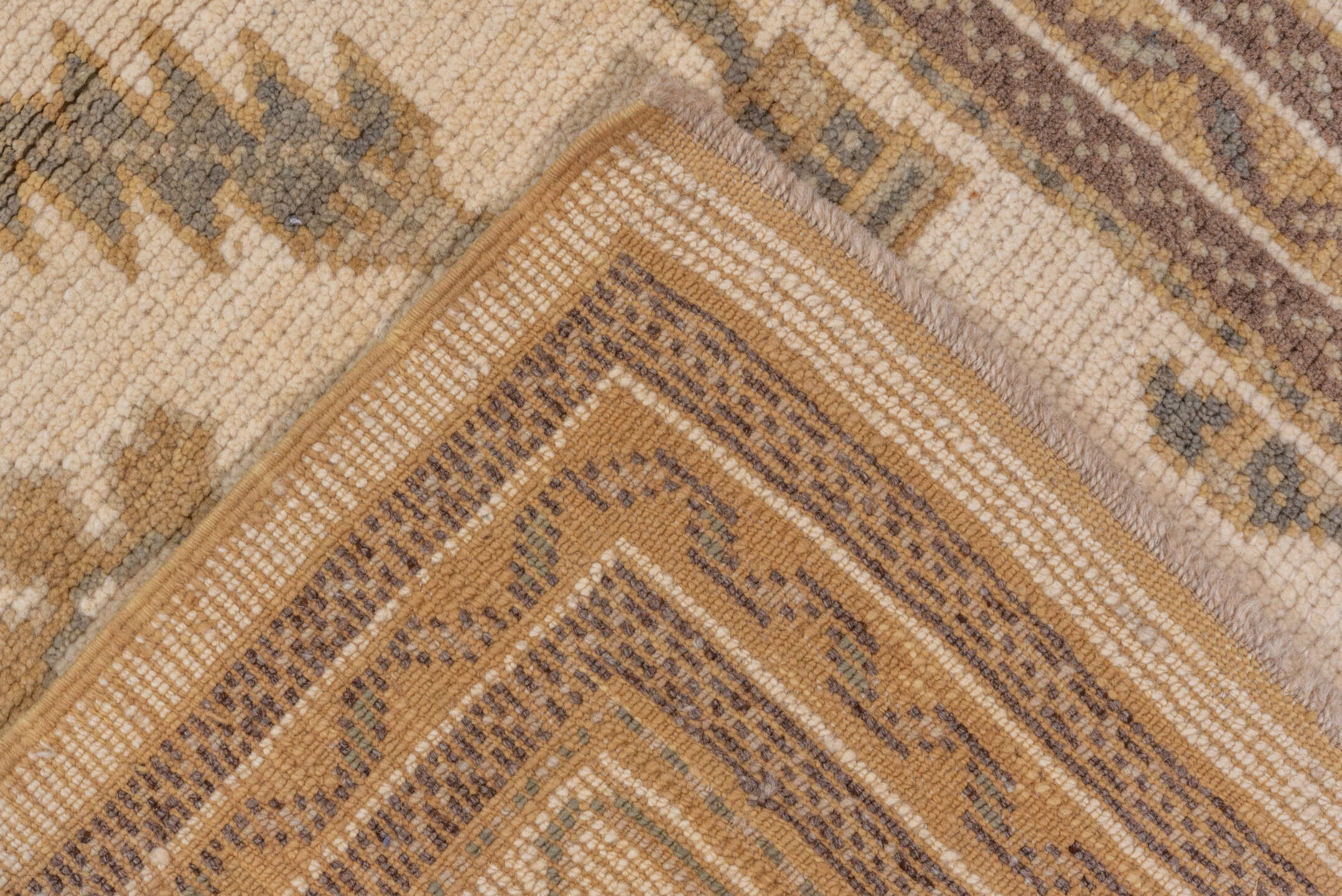 3' x 11' one-of-a-kind handmade vintage Oushak runner rug. Color palette: brown, gray, light gray, off-white, orange, snow