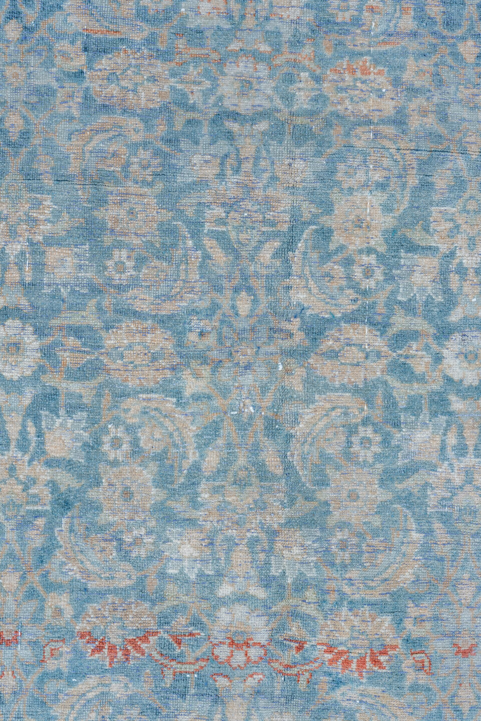 12' x 19' one-of-a-kind handmade vintage Tabriz oversize rug. Color palette: pale blue, ivory, blush, sky blue, cream