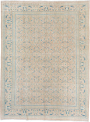 7' x 10' one-of-a-kind handmade vintage Mahal large size rug. Color palette: beige, ivory, pale blue, sky blue, taupe