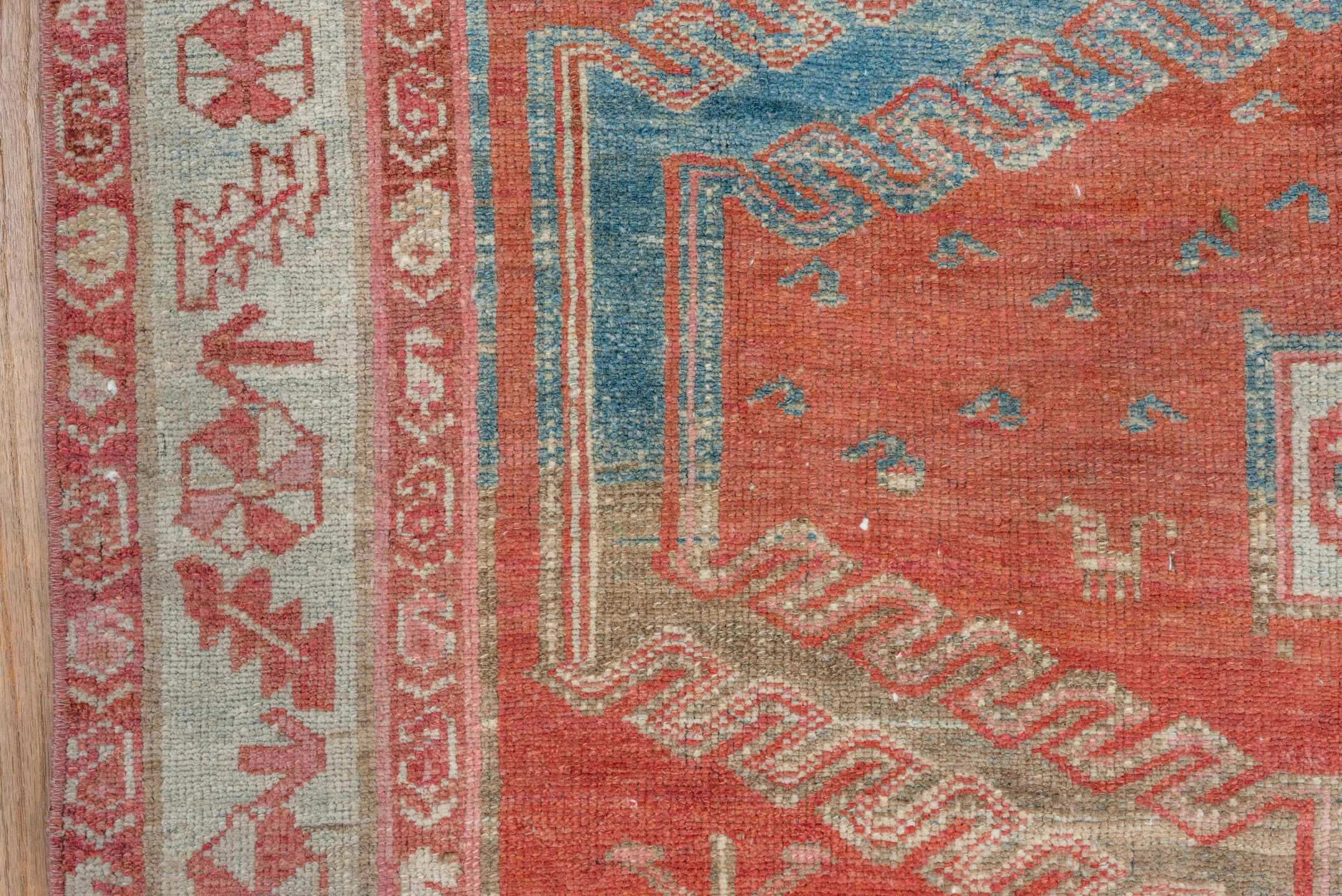 3' x 6' one-of-a-kind handmade vintage Malayer small size rug. Color palette: terra cotta, ivory, sky blue, rose, rust