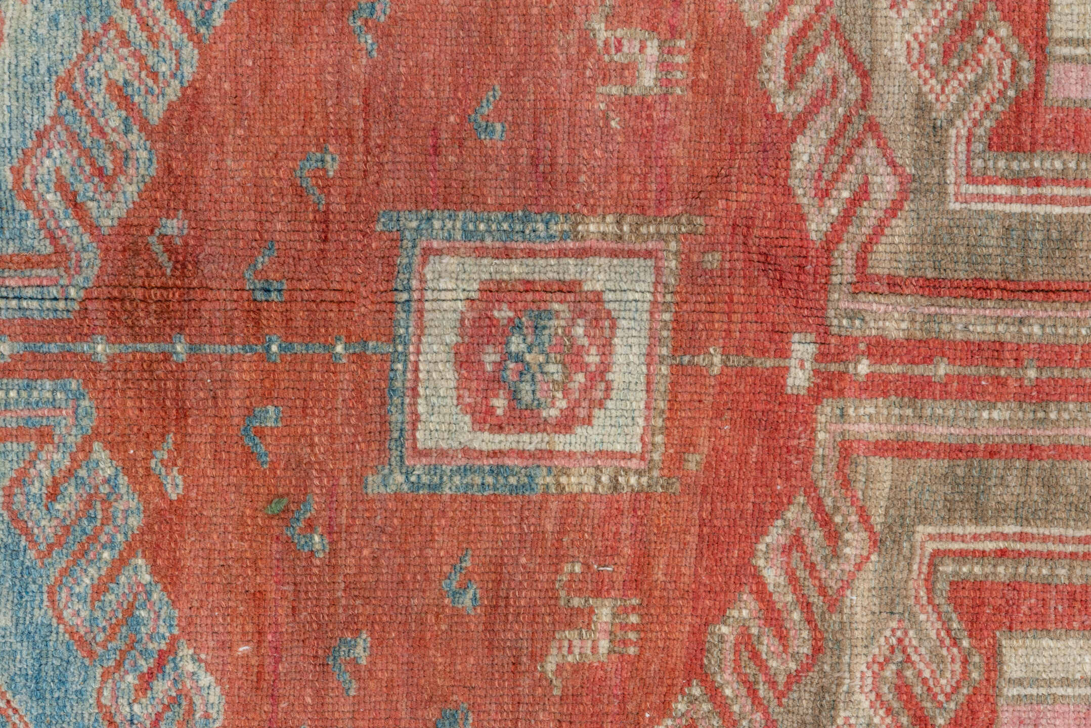 3' x 6' one-of-a-kind handmade vintage Malayer small size rug. Color palette: terra cotta, ivory, sky blue, rose, rust