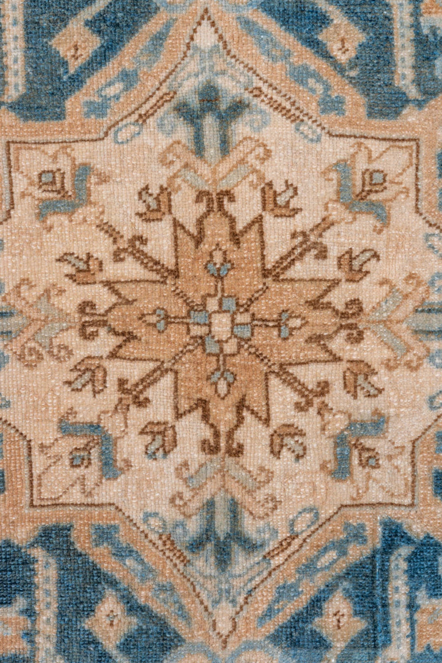8' x 10' one-of-a-kind handmade vintage Heriz large size rug. Color palette: ivory, sky blue, teal, taupe, camel, beige