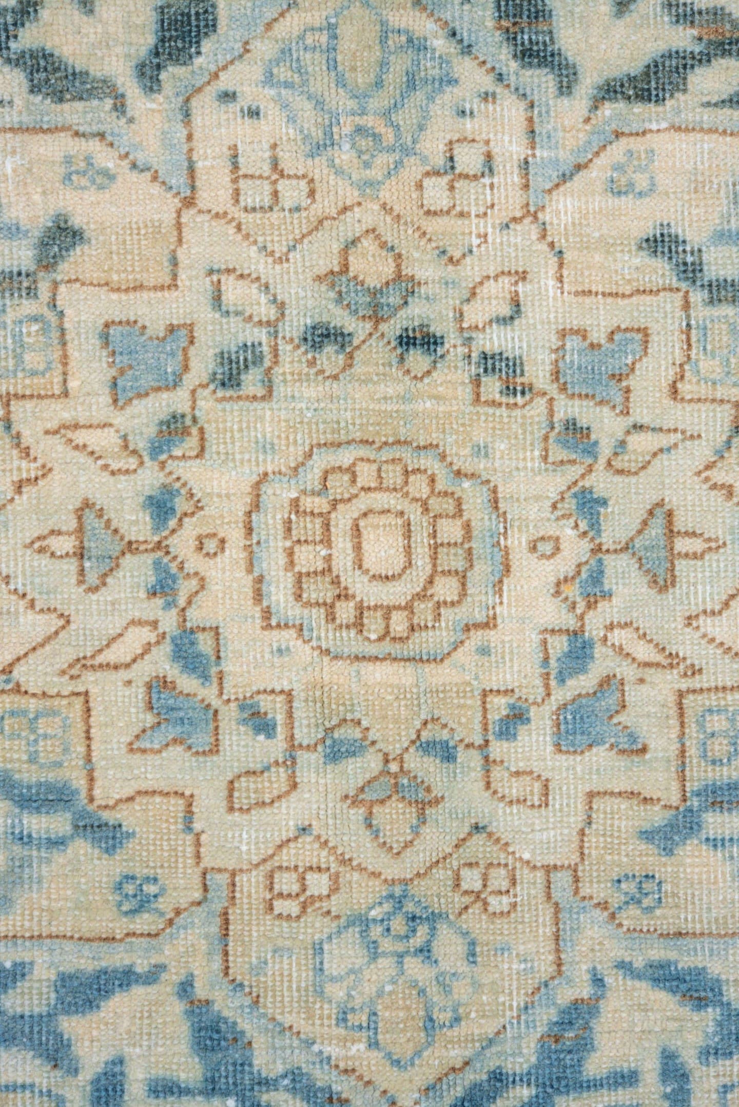 8' x 11' one-of-a-kind handmade vintage Heriz large size rug. Color palette: light blue, ivory, slate, beige, camel, gray