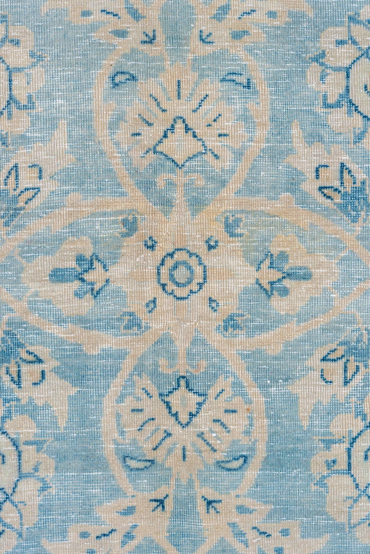 9' x 12' one-of-a-kind handmade vintage Tabriz large size rug. Color palette: sky blue, ivory, cream, beige, taupe