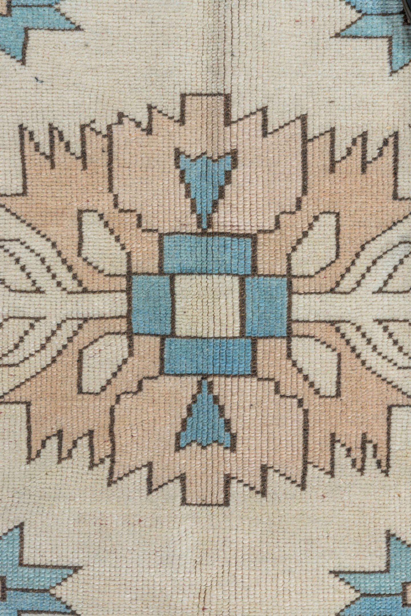 4' x 7' one-of-a-kind handmade vintage Oushak rug. Color palette: ivory, sky blue, beige, taupe, camel, light blue, gray