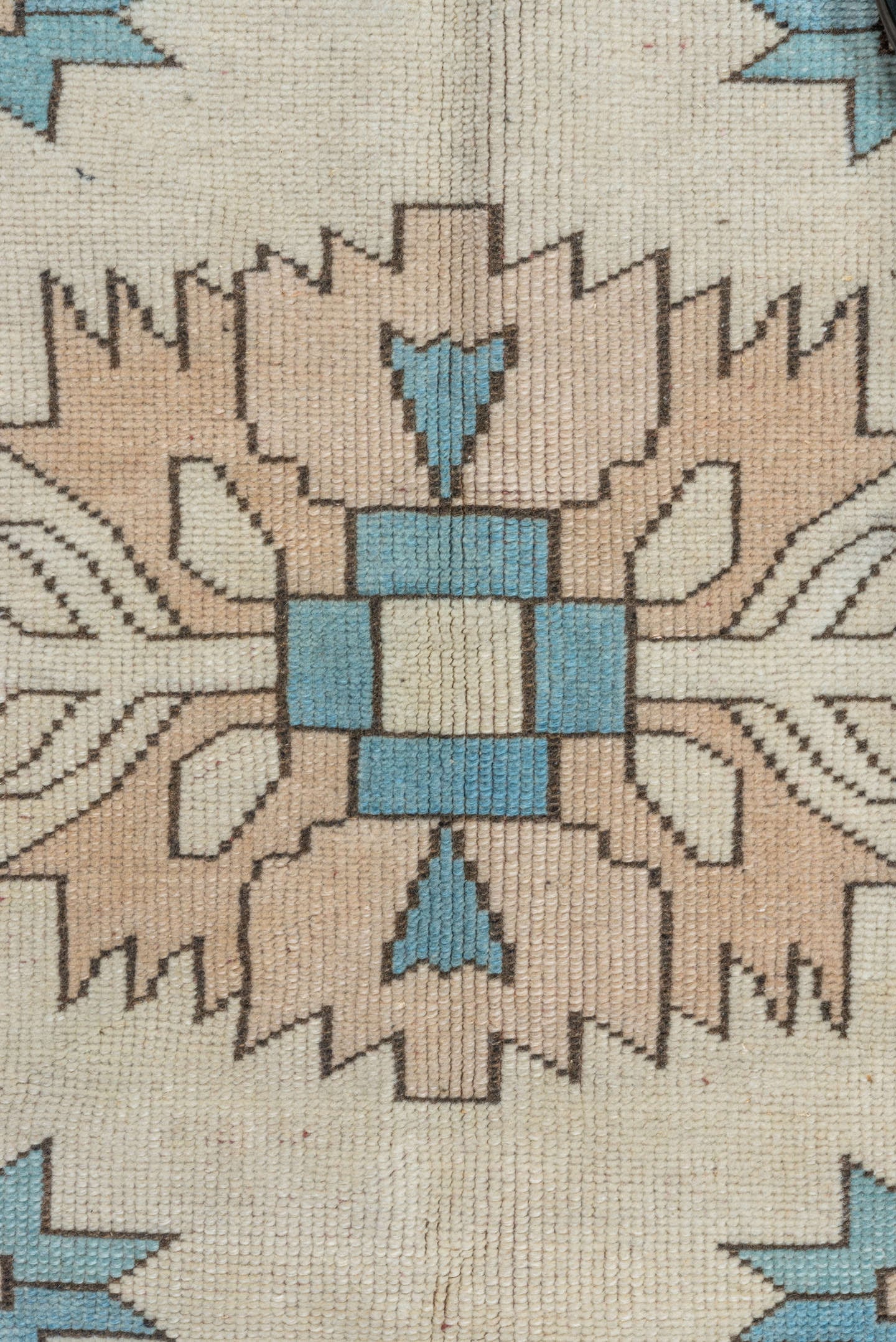 4' x 7' one-of-a-kind handmade vintage Oushak rug. Color palette: ivory, sky blue, beige, taupe, camel, light blue, gray