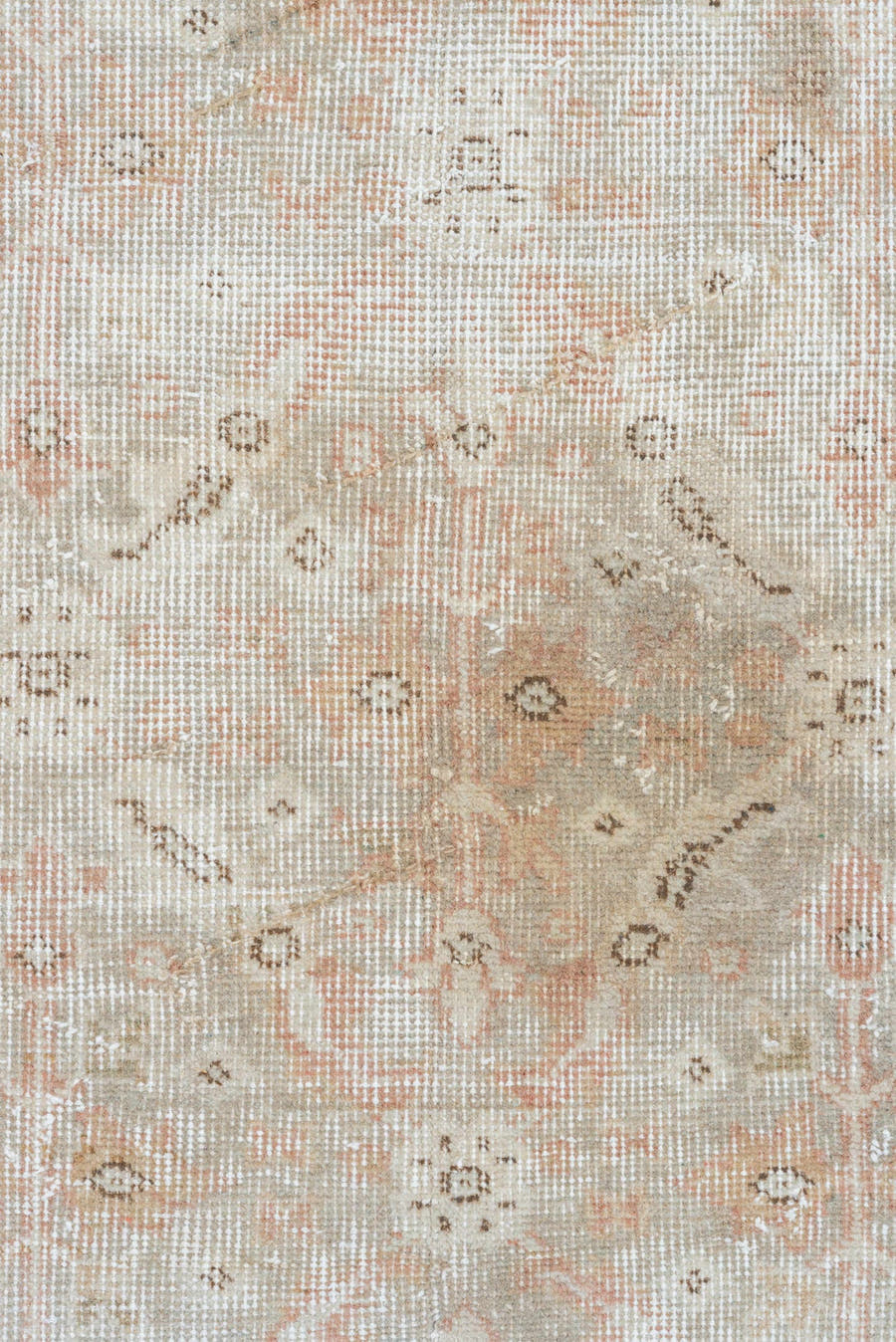 3' x 6' one-of-a-kind handmade vintage Oushak small size rug. Color palette: ivory, beige, taupe, blush, sand, camel, gray