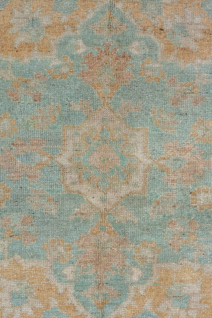 6' x 10' one-of-a-kind handmade vintage Oushak large size rug. Color palette: aqua, taupe, beige, ivory, sand, teal, gray