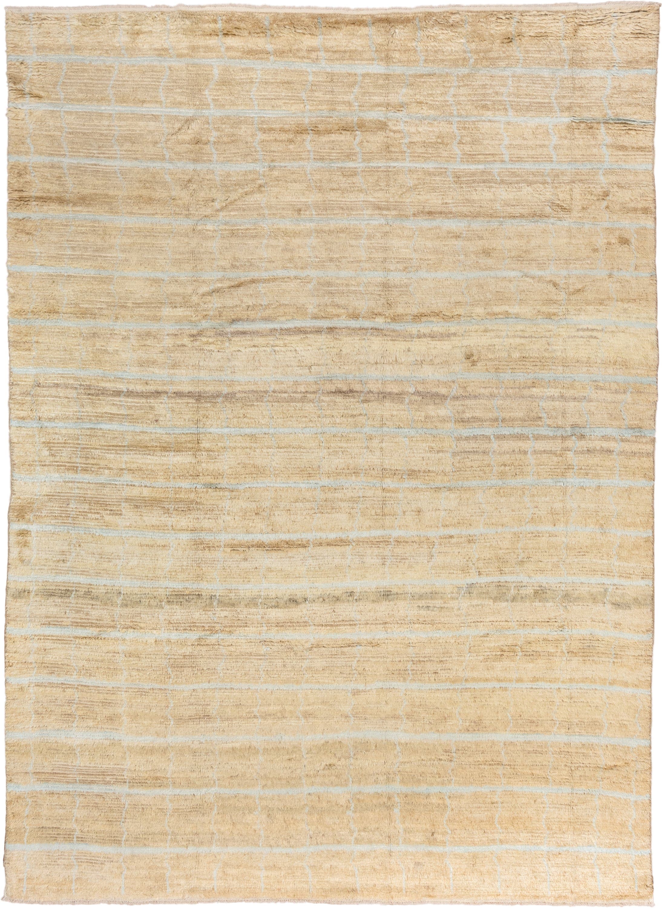 8' x 12' one-of-a-kind handmade vintage Anr large size rug. Color palette: camel, ivory, beige, taupe, gray