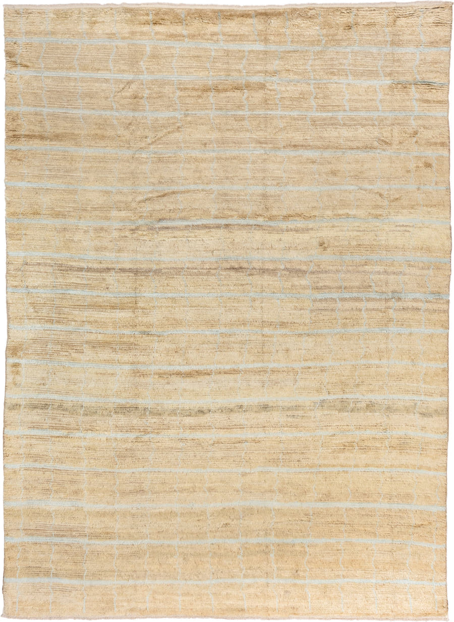 8' x 12' one-of-a-kind handmade vintage Anr large size rug. Color palette: camel, ivory, beige, taupe, gray