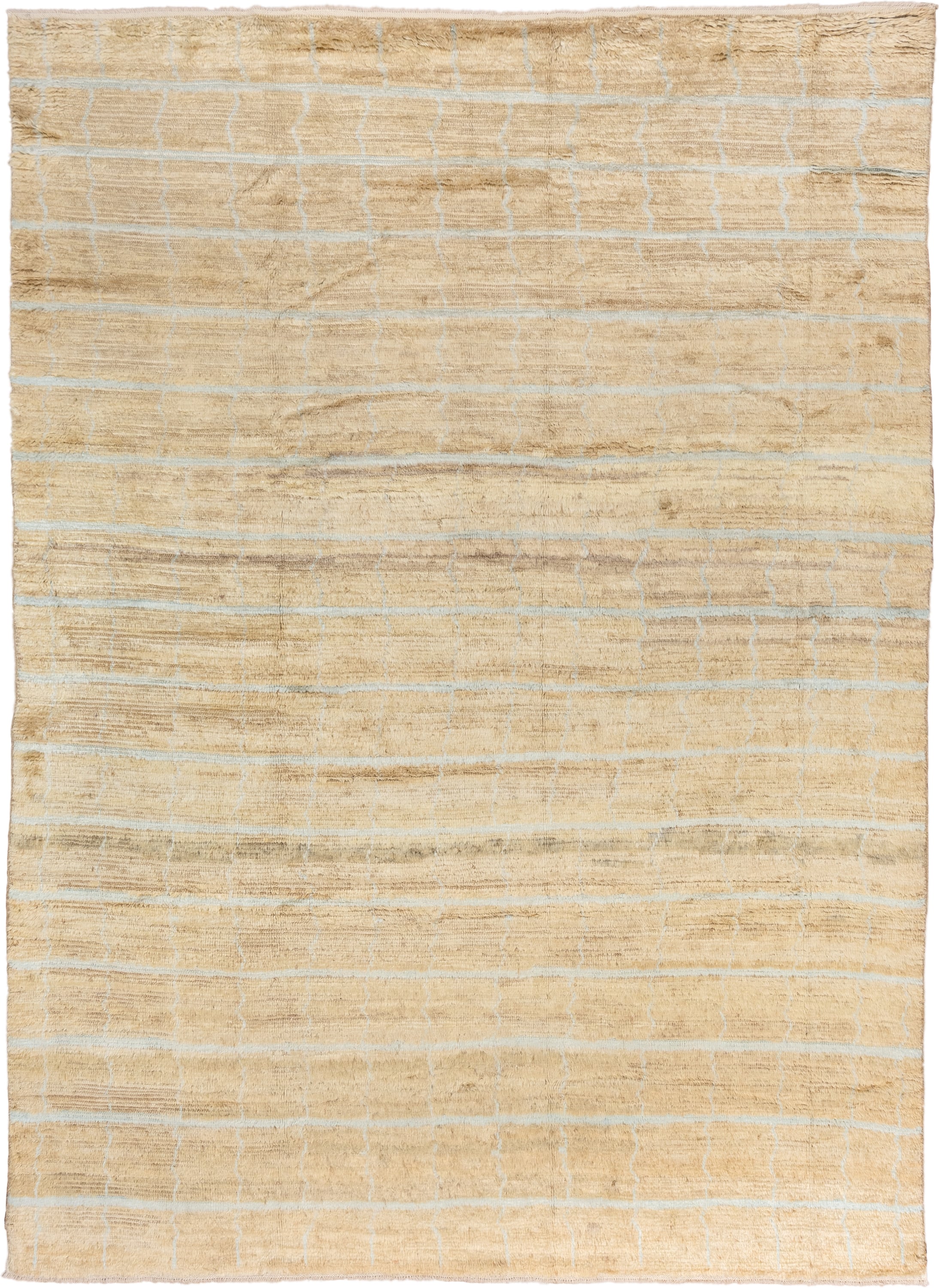 8' x 12' one-of-a-kind handmade vintage Anr large size rug. Color palette: camel, ivory, beige, taupe, gray