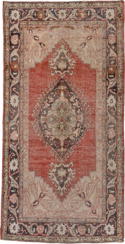 5' x 11' one-of-a-kind handmade vintage Oushak rug. Color palette: terra cotta, ivory, charcoal, taupe, rose, camel, olive