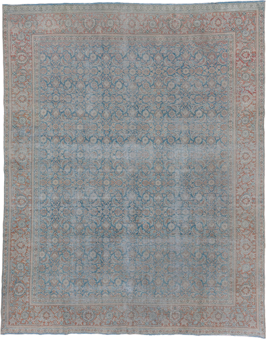 8' x 10' one-of-a-kind handmade vintage Tabriz large size rug. Color palette: sky blue, ivory, blush, taupe, slate, rose