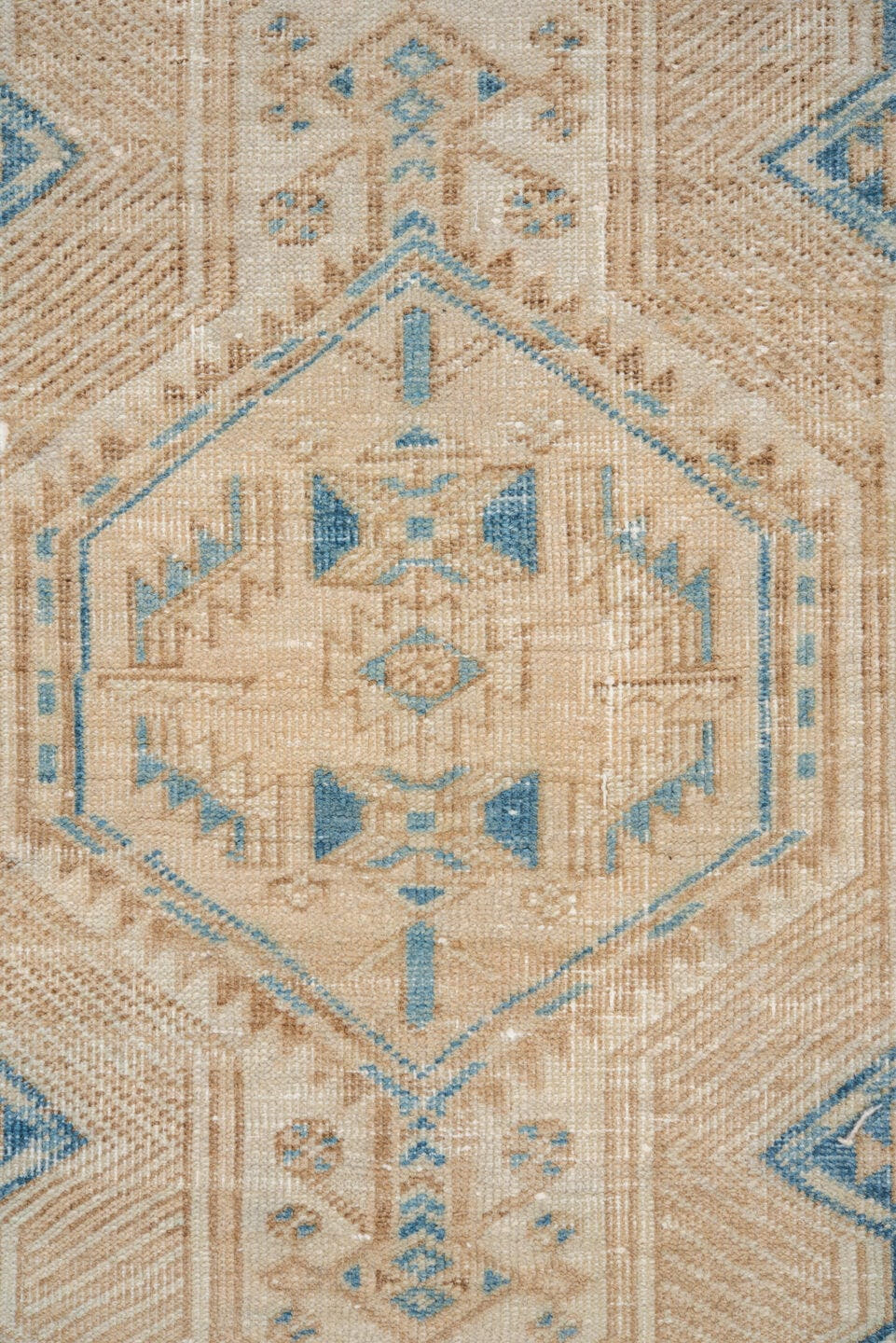 2' x 11' one-of-a-kind handmade vintage Sarab runner rug. Color palette: ivory, sky blue, beige, taupe, camel, light blue