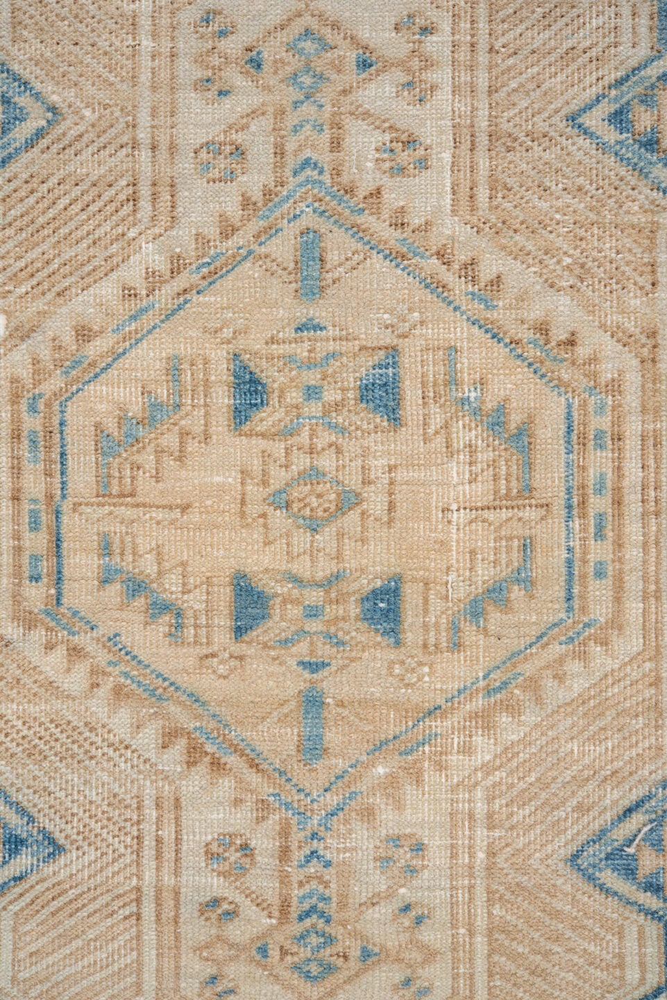 2' x 11' one-of-a-kind handmade vintage Sarab runner rug. Color palette: ivory, sky blue, beige, taupe, camel, light blue