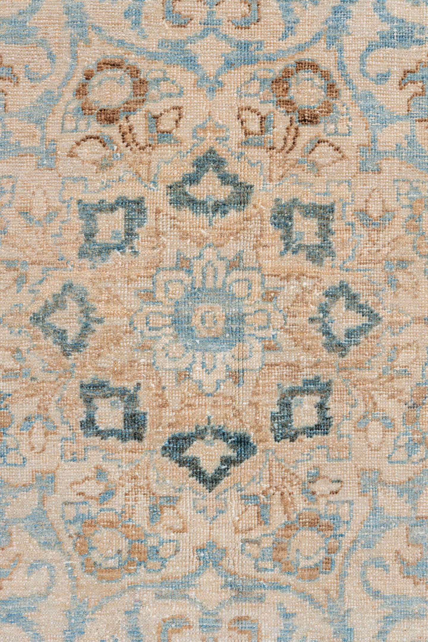 6' x 10' one-of-a-kind handmade vintage Baktiary large size rug. Color palette: ivory, beige, sky_blue, taupe, camel, slate