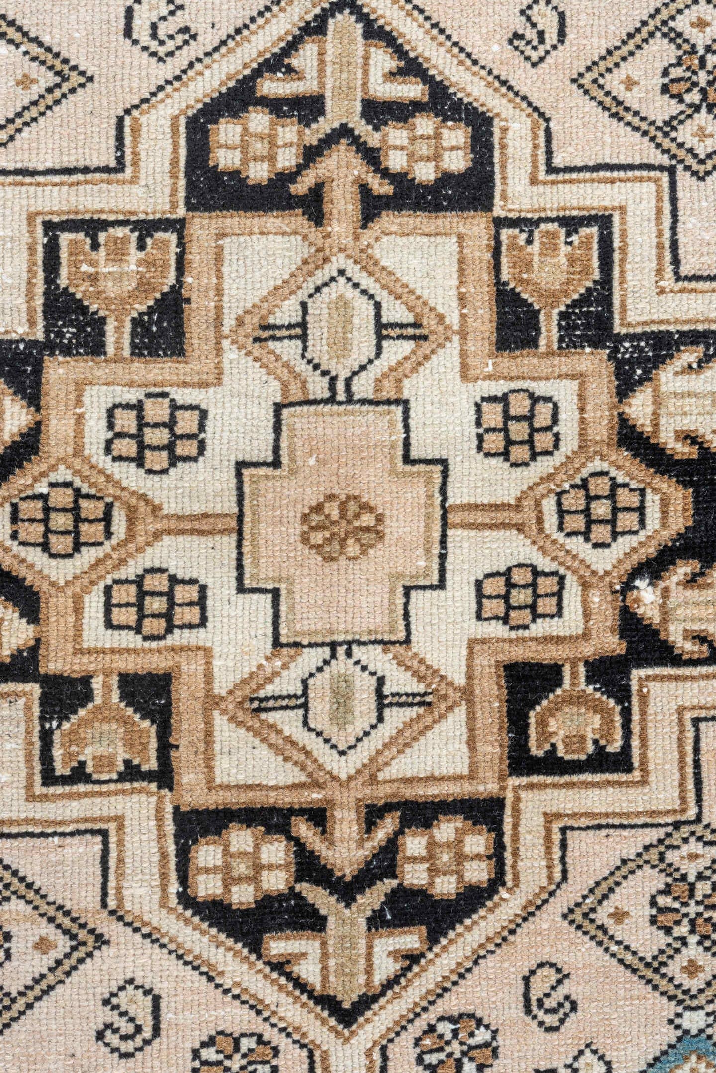 3' x 6' one-of-a-kind handmade vintage Malayer runner rug. Color palette: ivory, camel, sky_blue, black, taupe, light_blue