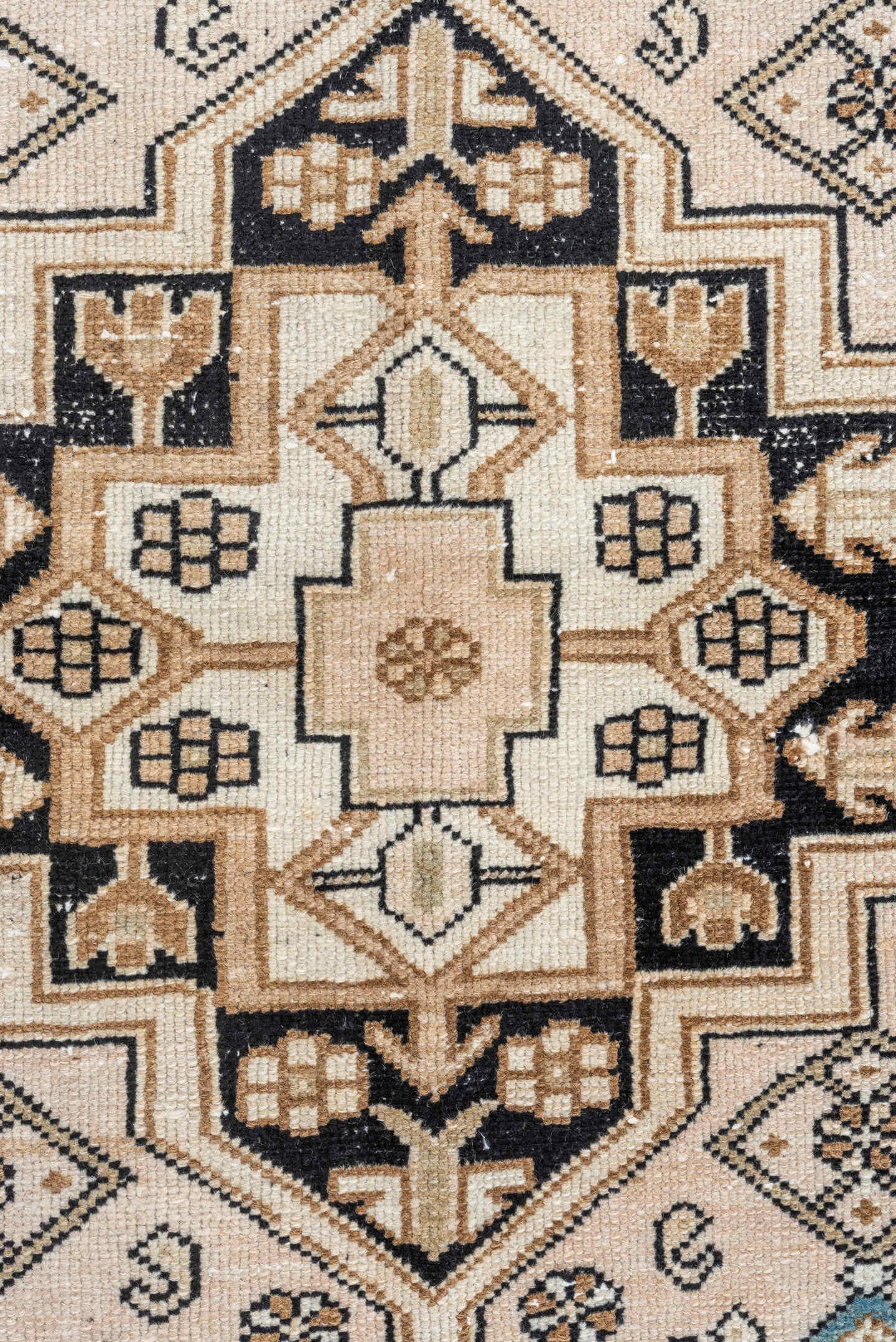 3' x 6' one-of-a-kind handmade vintage Malayer runner rug. Color palette: ivory, camel, sky_blue, black, taupe, light_blue