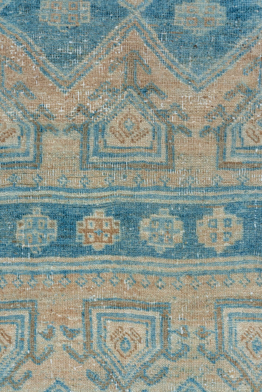 4' x 12' one-of-a-kind handmade vintage Bidjar runner rug. Color palette: blue, ivory, beige, camel, taupe, brown, gray