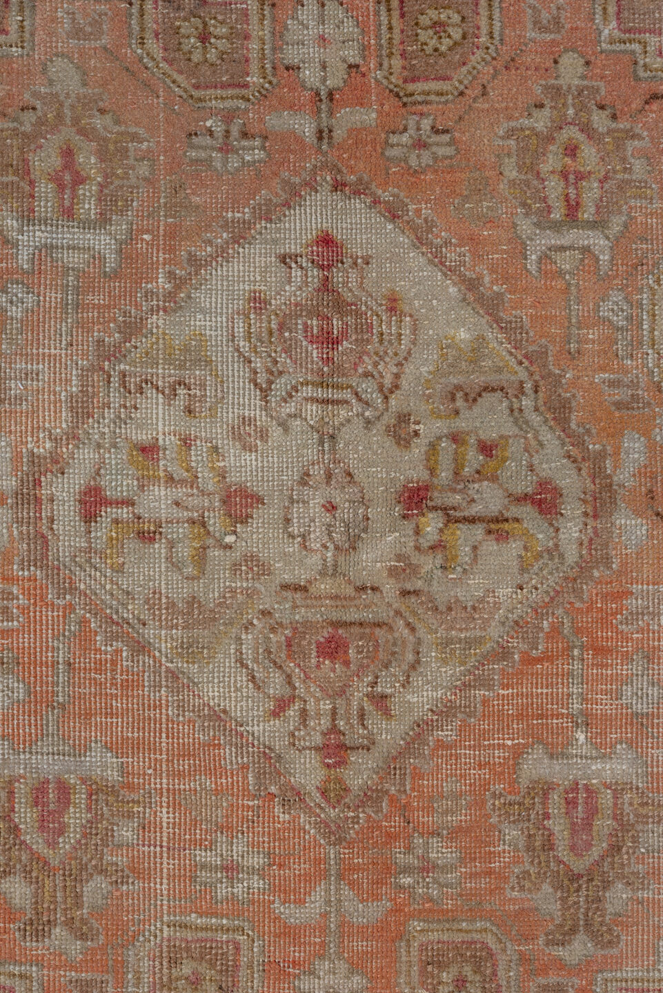 6' x 9' one-of-a-kind handmade vintage Tabriz medium size rug. Color palette: taupe, blush, ivory, rose, camel, peach
