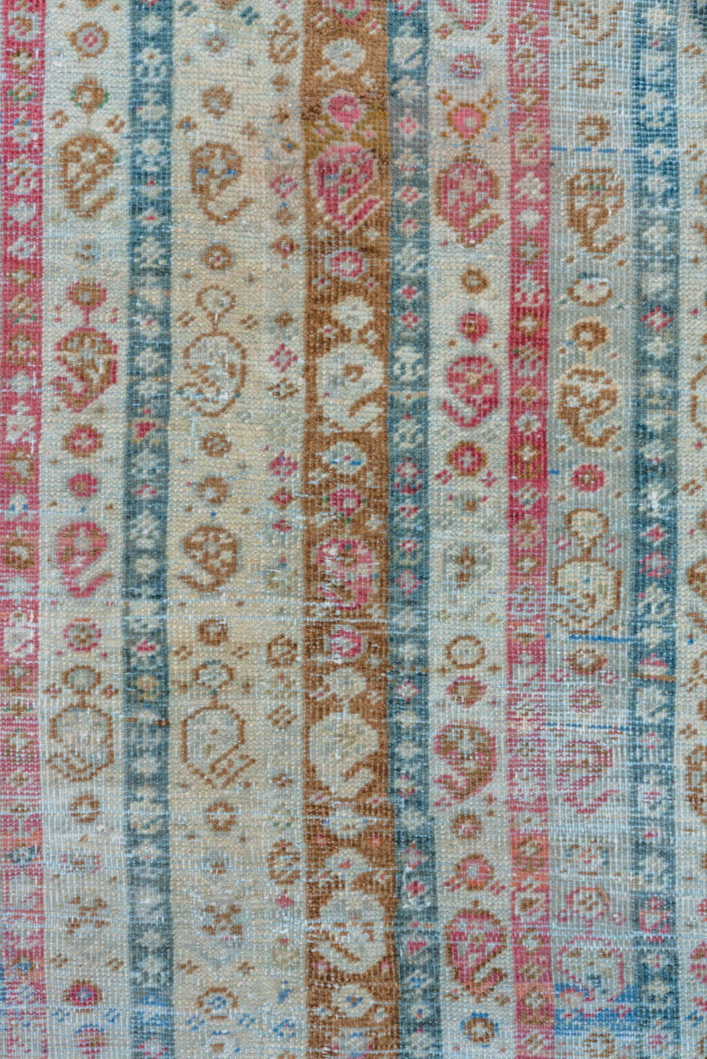 6' x 10' one-of-a-kind handmade vintage Sivas large size rug. Color palette: ivory, sky blue, rose, rust, taupe, sage, gold