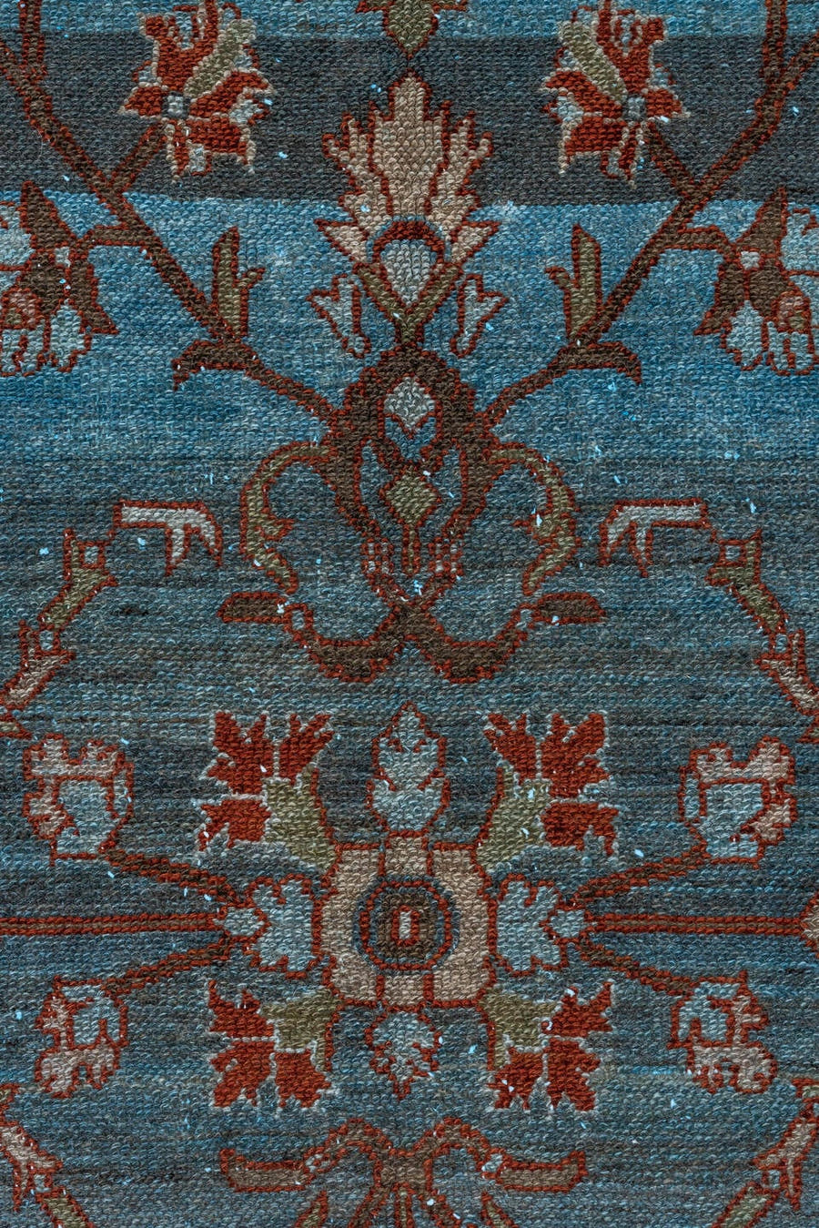 12' x 20' one-of-a-kind handmade vintage Malayer oversize rug. Color palette: blue, rust, ivory, taupe, brown, charcoal