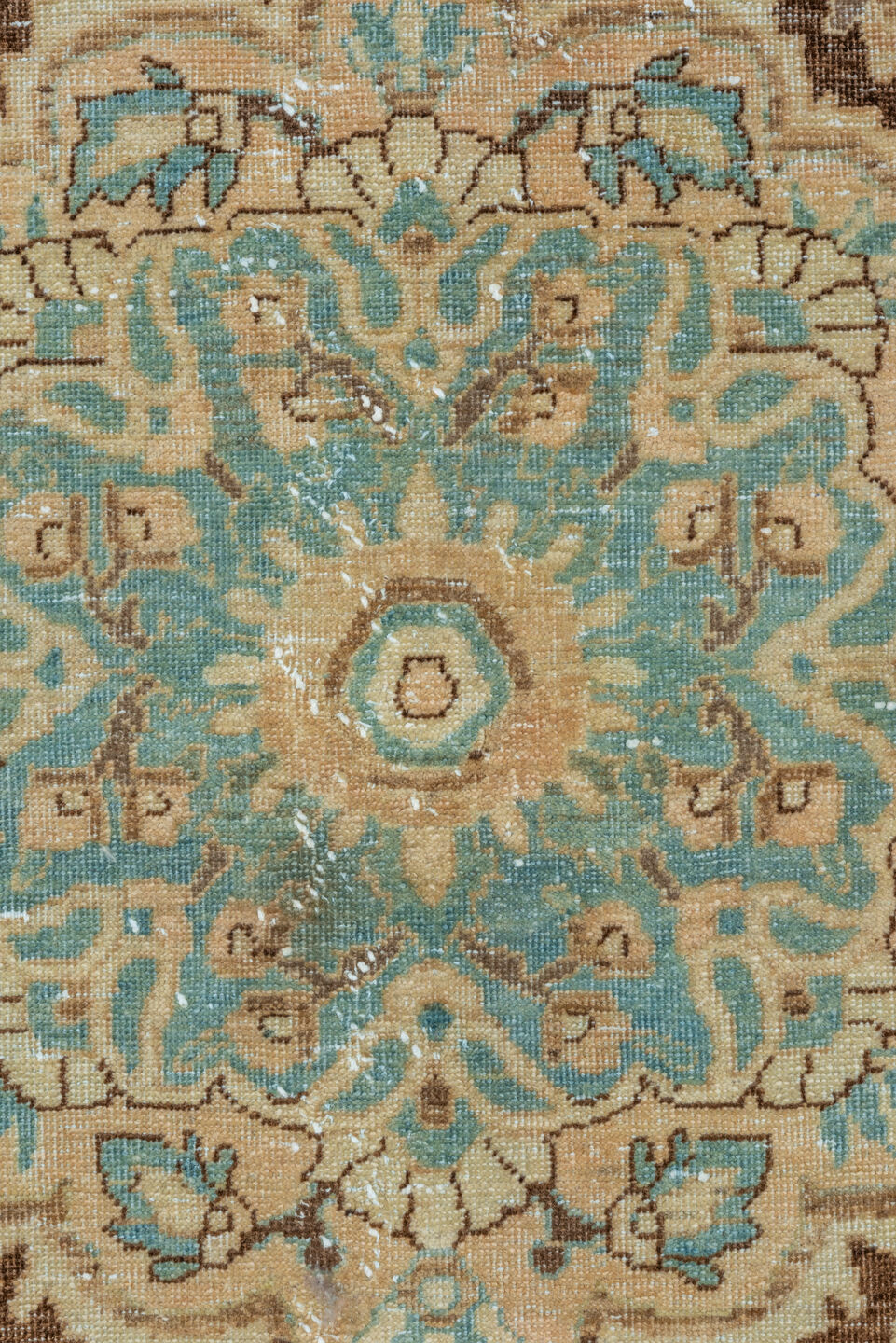 6' x 10' one-of-a-kind handmade vintage Baktiary large size rug. Color palette: beige, aqua, ivory, brown, taupe, charcoal