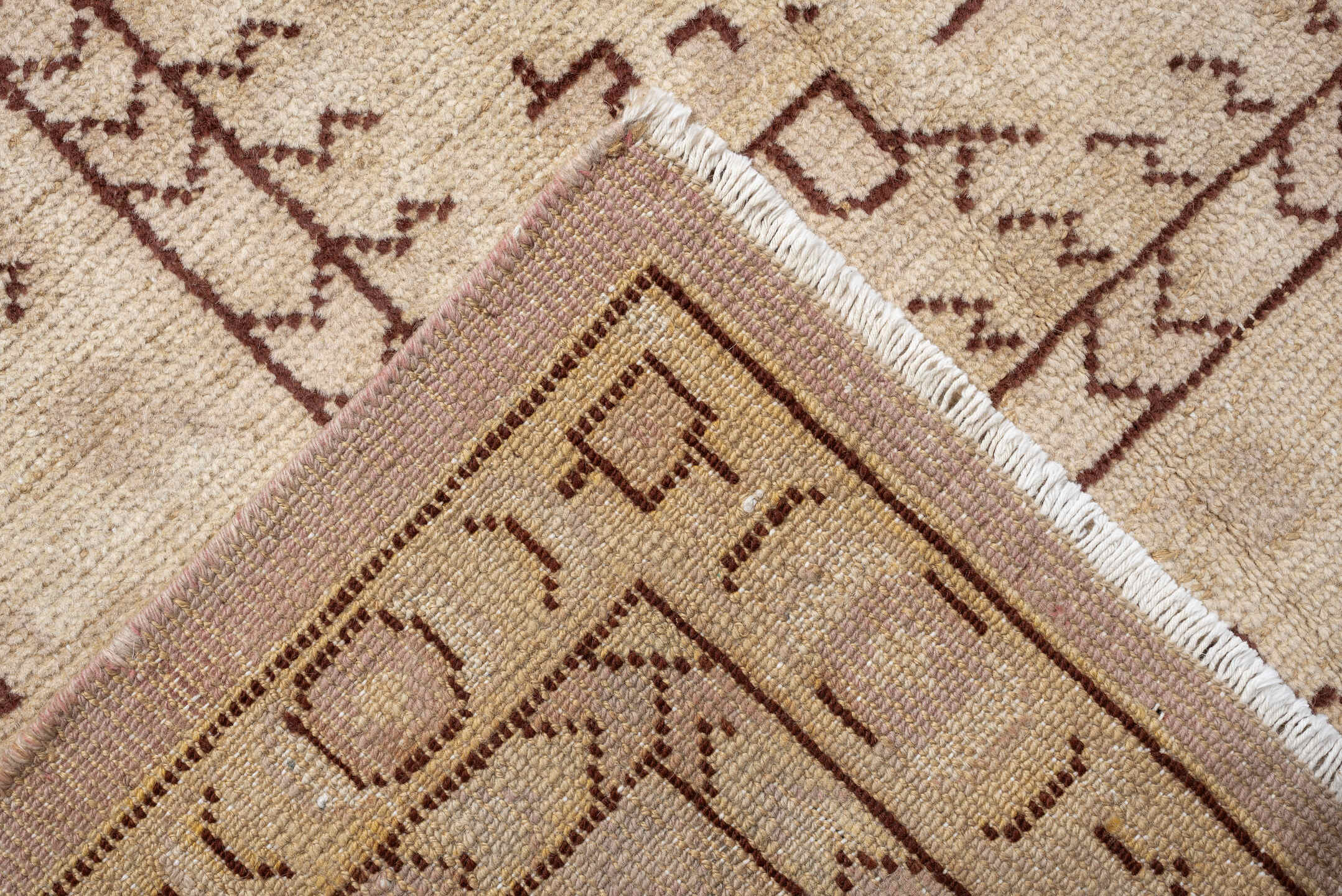 12' x 14' one-of-a-kind handmade antique Oushak oversize rug. Color palette: ivory, beige, taupe, camel, sand, gray