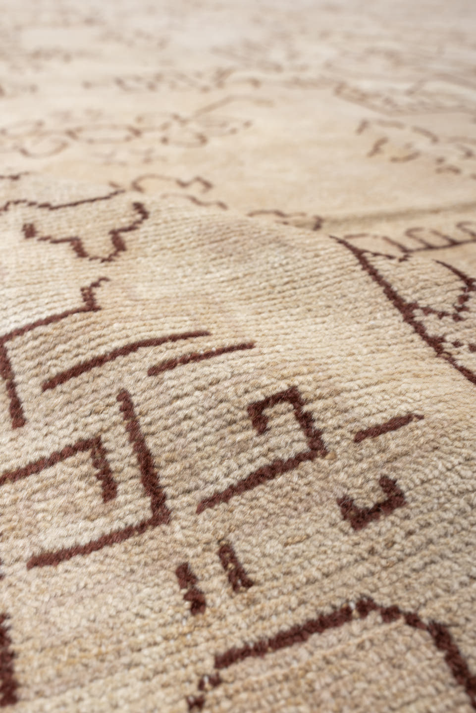 12' x 14' one-of-a-kind handmade antique Oushak oversize rug. Color palette: ivory, beige, taupe, camel, sand, gray