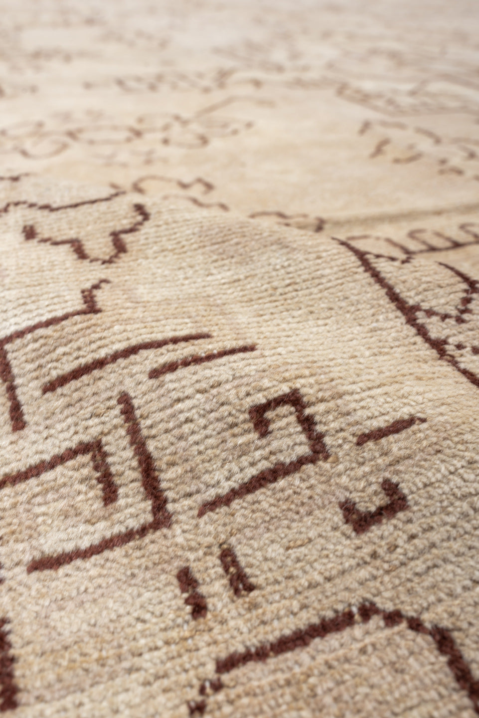 12' x 14' one-of-a-kind handmade antique Oushak oversize rug. Color palette: ivory, beige, taupe, camel, sand, gray