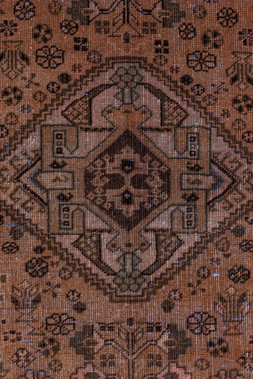 3' x 10' one-of-a-kind handmade vintage Shiraz runner rug. Color palette: taupe, camel, brown, ivory, charcoal, sage, beige