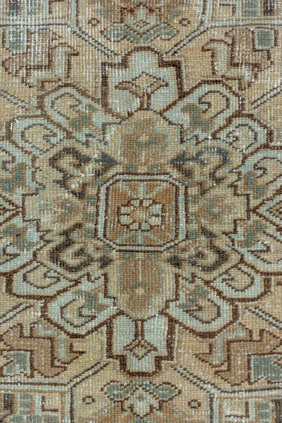 6' x 9' one-of-a-kind handmade vintage Heriz medium size rug. Color palette: camel, ivory, pale blue, taupe, charcoal, beige